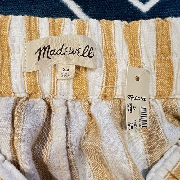 Madewell Tapered Huston Pull On Crop Pants Stripe Linen Cotton Casual Size XS - Picture 6 of 9